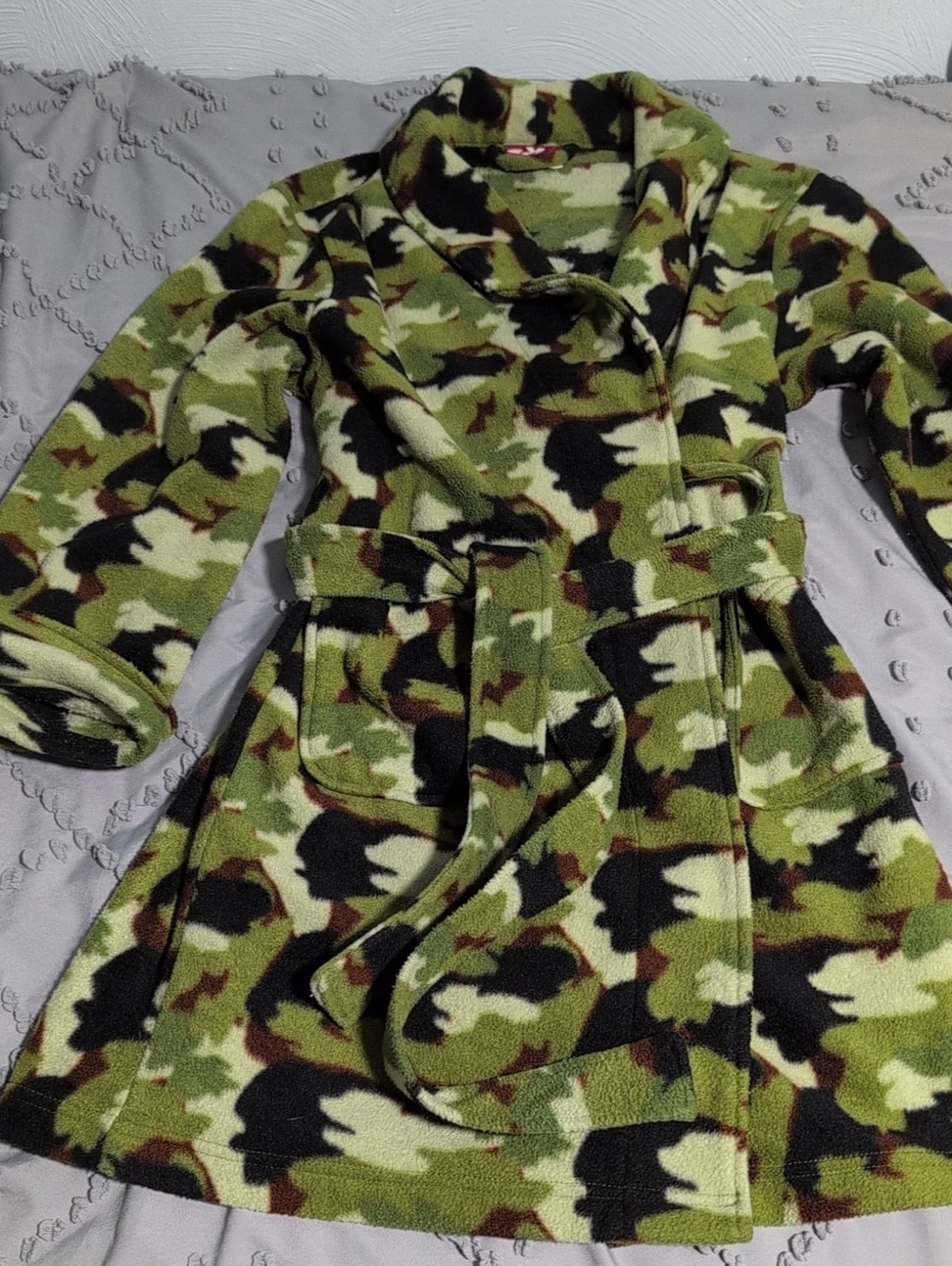 Kids Camo Fleece Robe with Belt - Green